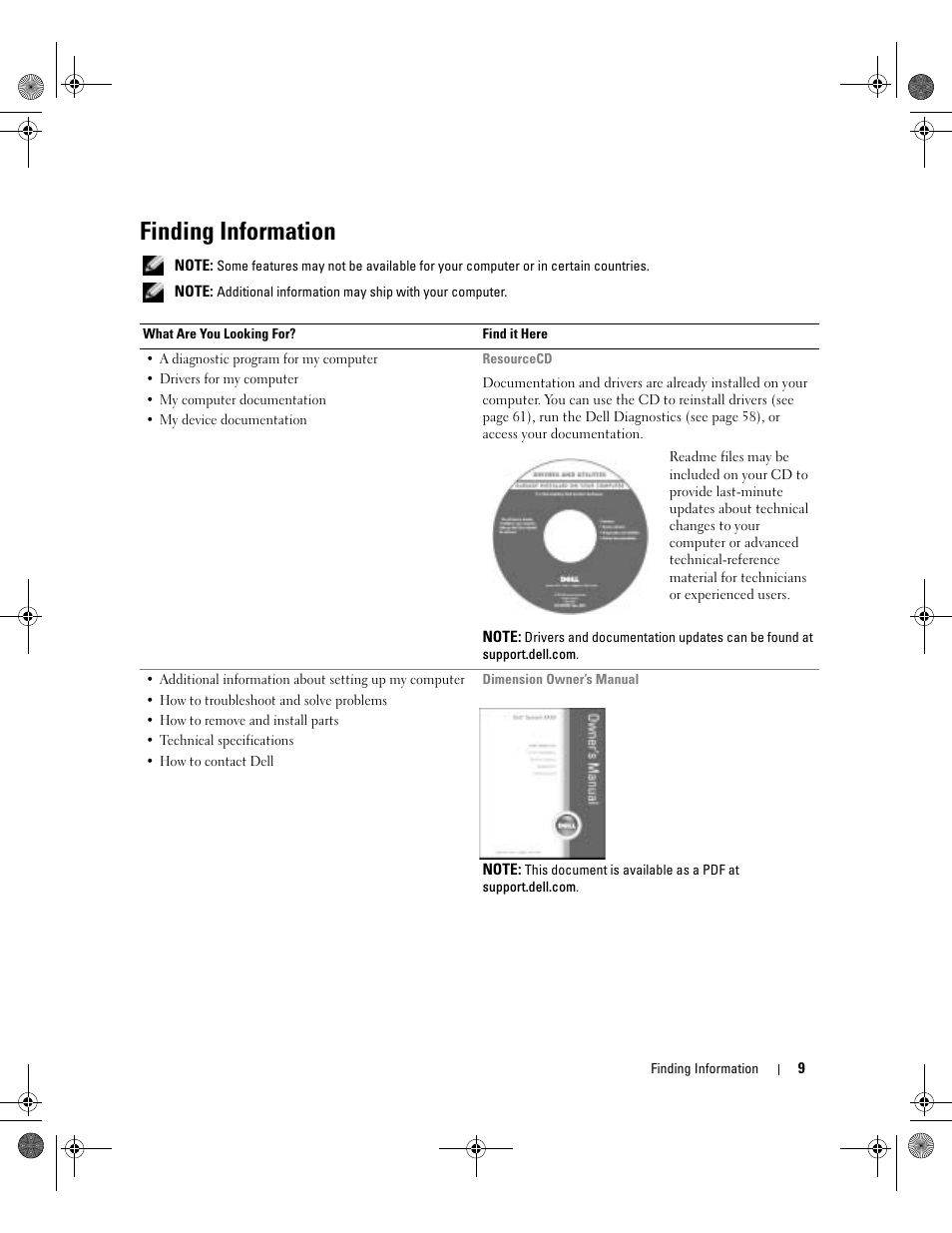 Finding information | Dell XPS/Dimension XPS Gen 5 User Manual | Page 9 / 162