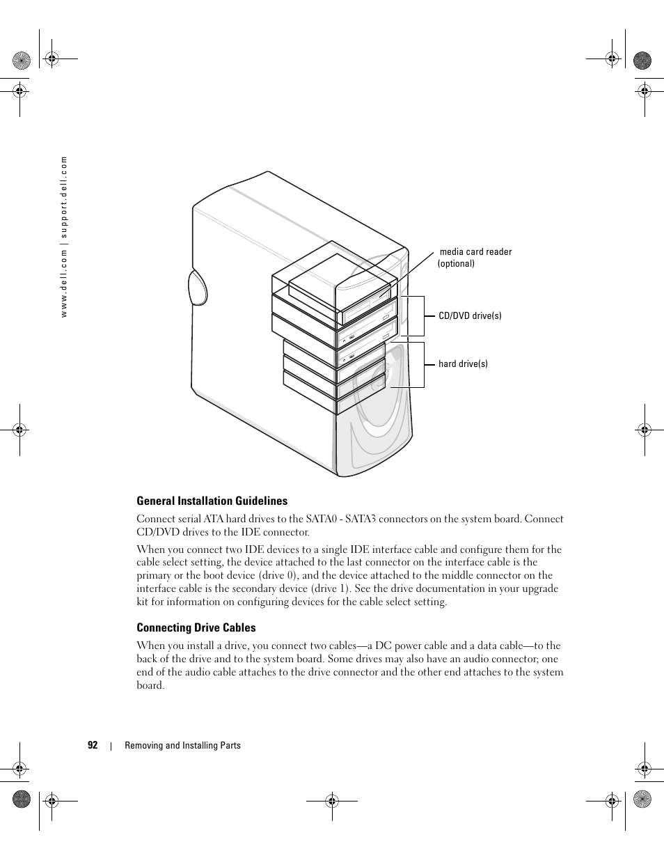 General installation guidelines, Connecting drive cables | Dell XPS/Dimension XPS Gen 5 User Manual | Page 92 / 162