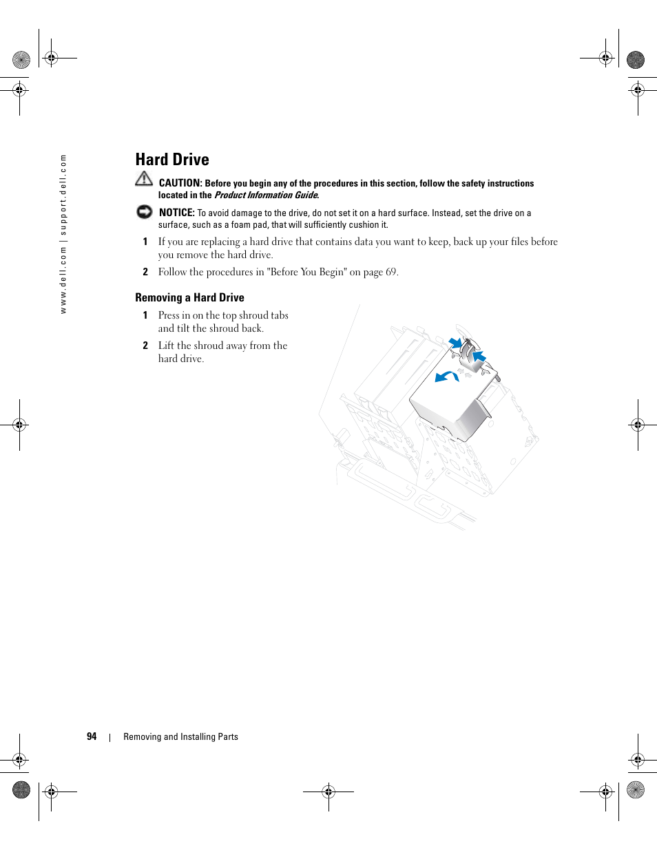 Hard drive, Removing a hard drive | Dell XPS/Dimension XPS Gen 5 User Manual | Page 94 / 162