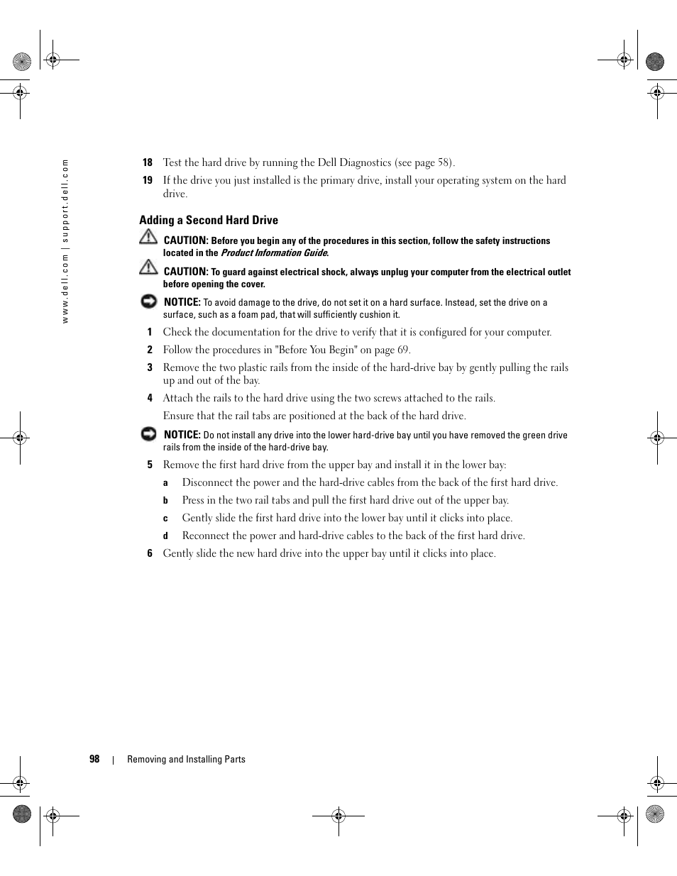 Adding a second hard drive | Dell XPS/Dimension XPS Gen 5 User Manual | Page 98 / 162
