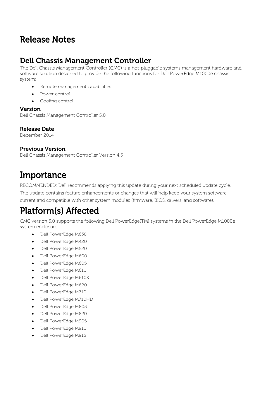 Dell chassis management controller, Importance, Platform(s) affected | Dell POWEREDGE M1000E User Manual | Page 2 / 8