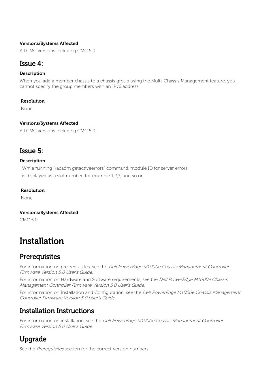 Installation, Prerequisites, Installation instructions | Upgrade, Issue 4, Issue 5 | Dell POWEREDGE M1000E User Manual | Page 6 / 8