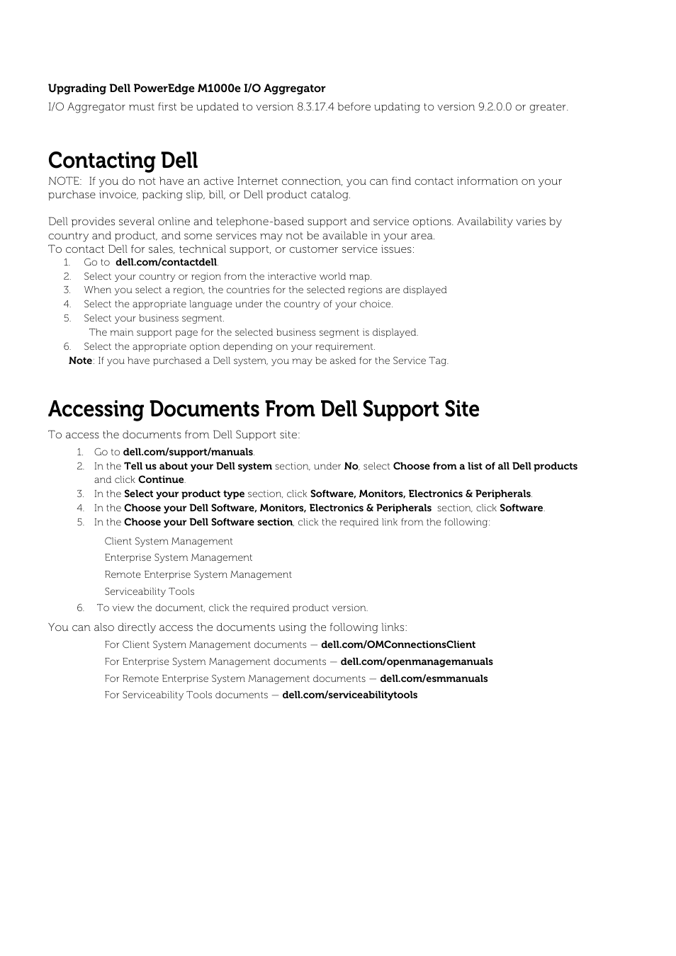 Contacting dell, Accessing documents from dell support site | Dell POWEREDGE M1000E User Manual | Page 7 / 8