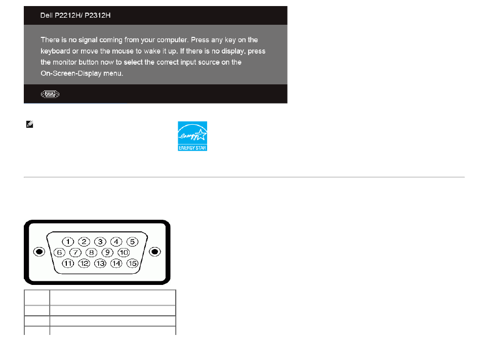 Pin assignments | Dell P2212H Monitor User Manual | Page 15 / 55