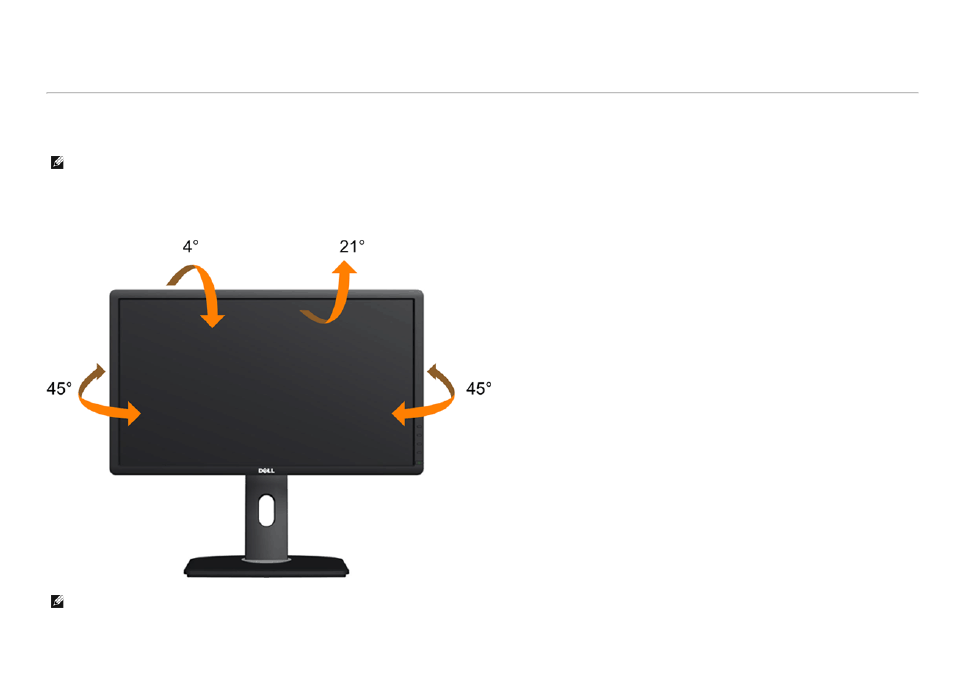 Using the tilt, swivel, and vertical extension, Tilt, swivel, Vertical extension | Dell P2212H Monitor User Manual | Page 44 / 55