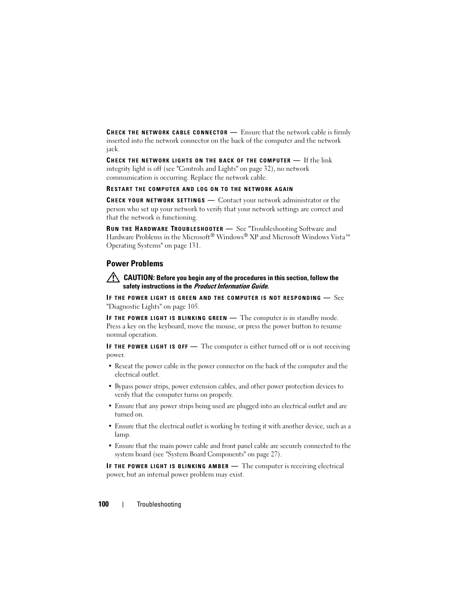 Power problems | Dell Precision T7400 (Late 2007) User Manual | Page 100 / 307