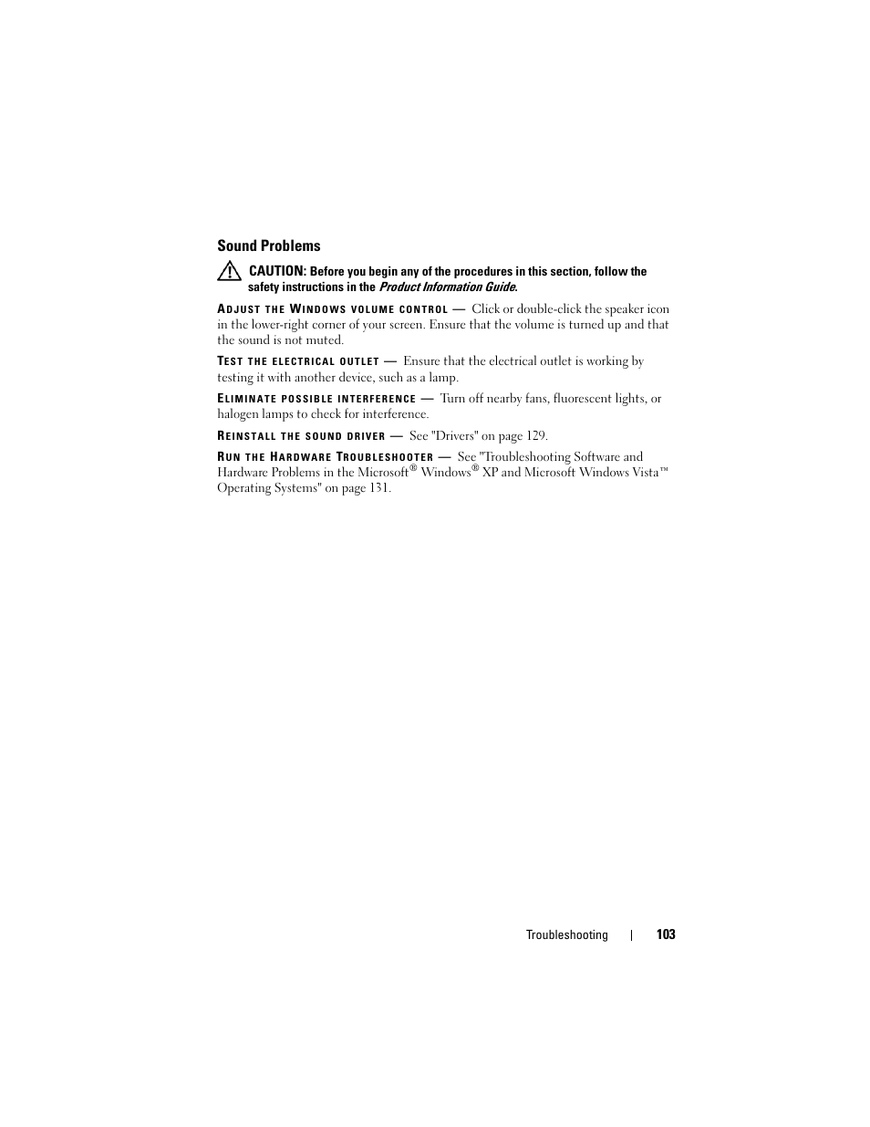 Sound problems | Dell Precision T7400 (Late 2007) User Manual | Page 103 / 307