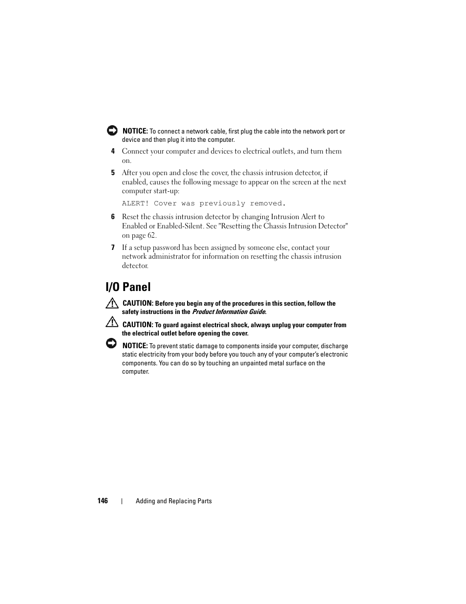 I/o panel | Dell Precision T7400 (Late 2007) User Manual | Page 146 / 307