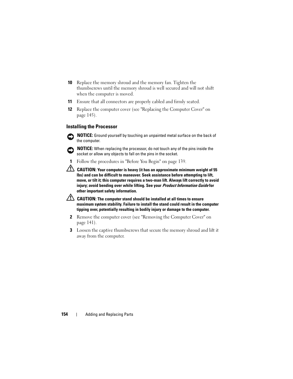 Installing the processor | Dell Precision T7400 (Late 2007) User Manual | Page 154 / 307