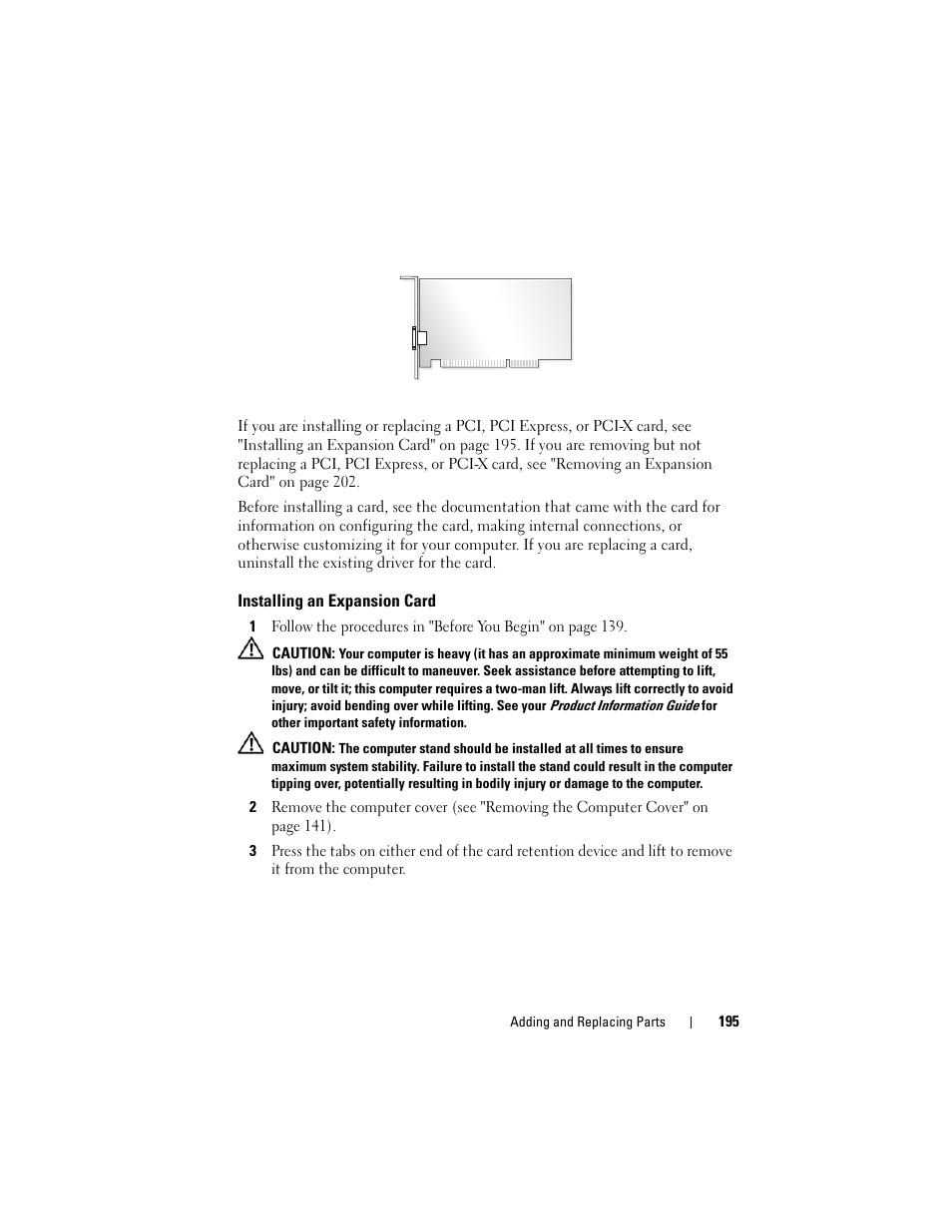 Installing an expansion card | Dell Precision T7400 (Late 2007) User Manual | Page 195 / 307