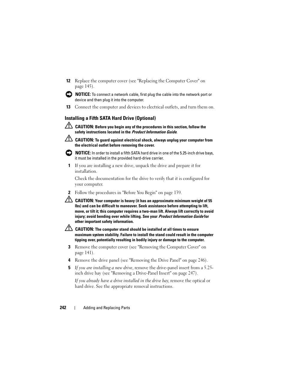 Installing a fifth sata hard drive (optional) | Dell Precision T7400 (Late 2007) User Manual | Page 242 / 307