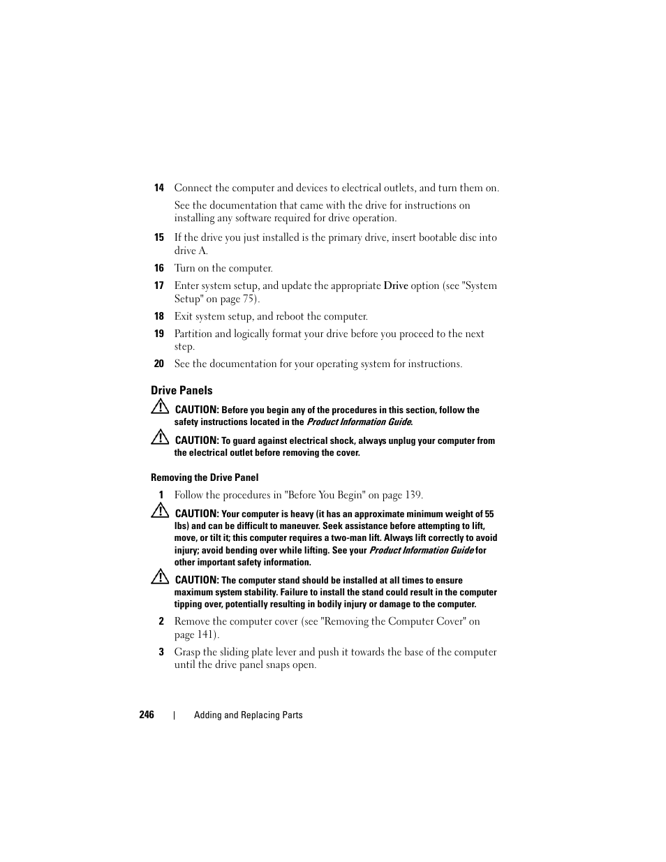 Drive panels | Dell Precision T7400 (Late 2007) User Manual | Page 246 / 307
