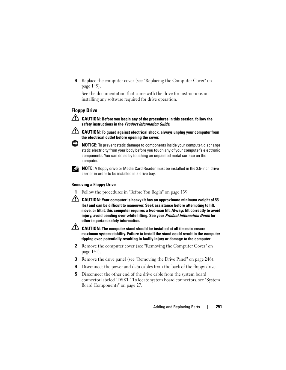 Floppy drive | Dell Precision T7400 (Late 2007) User Manual | Page 251 / 307