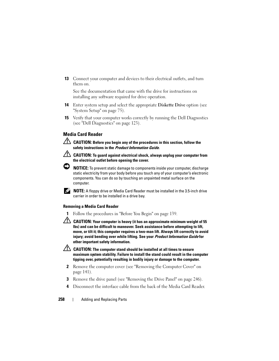 Media card reader | Dell Precision T7400 (Late 2007) User Manual | Page 258 / 307