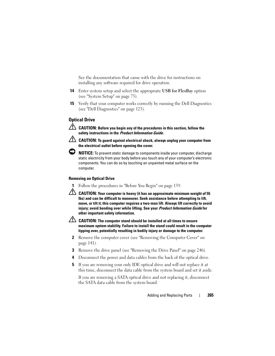 Optical drive | Dell Precision T7400 (Late 2007) User Manual | Page 265 / 307