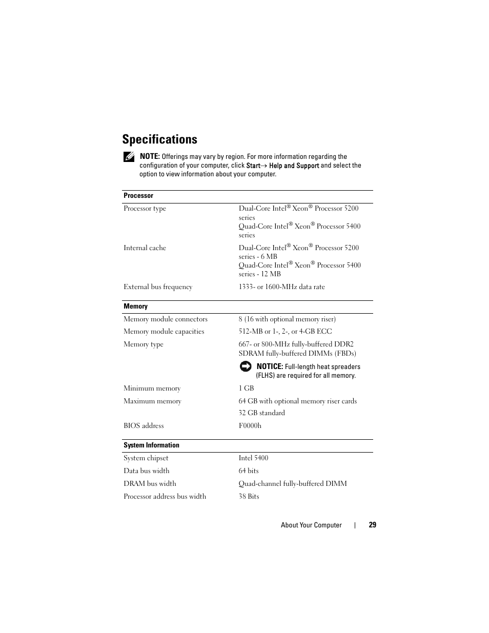 Specifications | Dell Precision T7400 (Late 2007) User Manual | Page 29 / 307