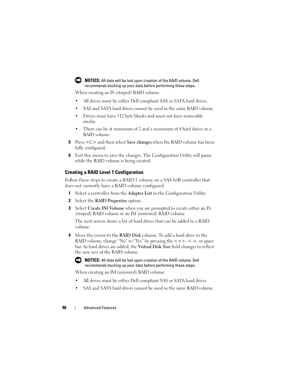 Creating a raid level 1 configuration | Dell Precision T7400 (Late 2007) User Manual | Page 46 / 307