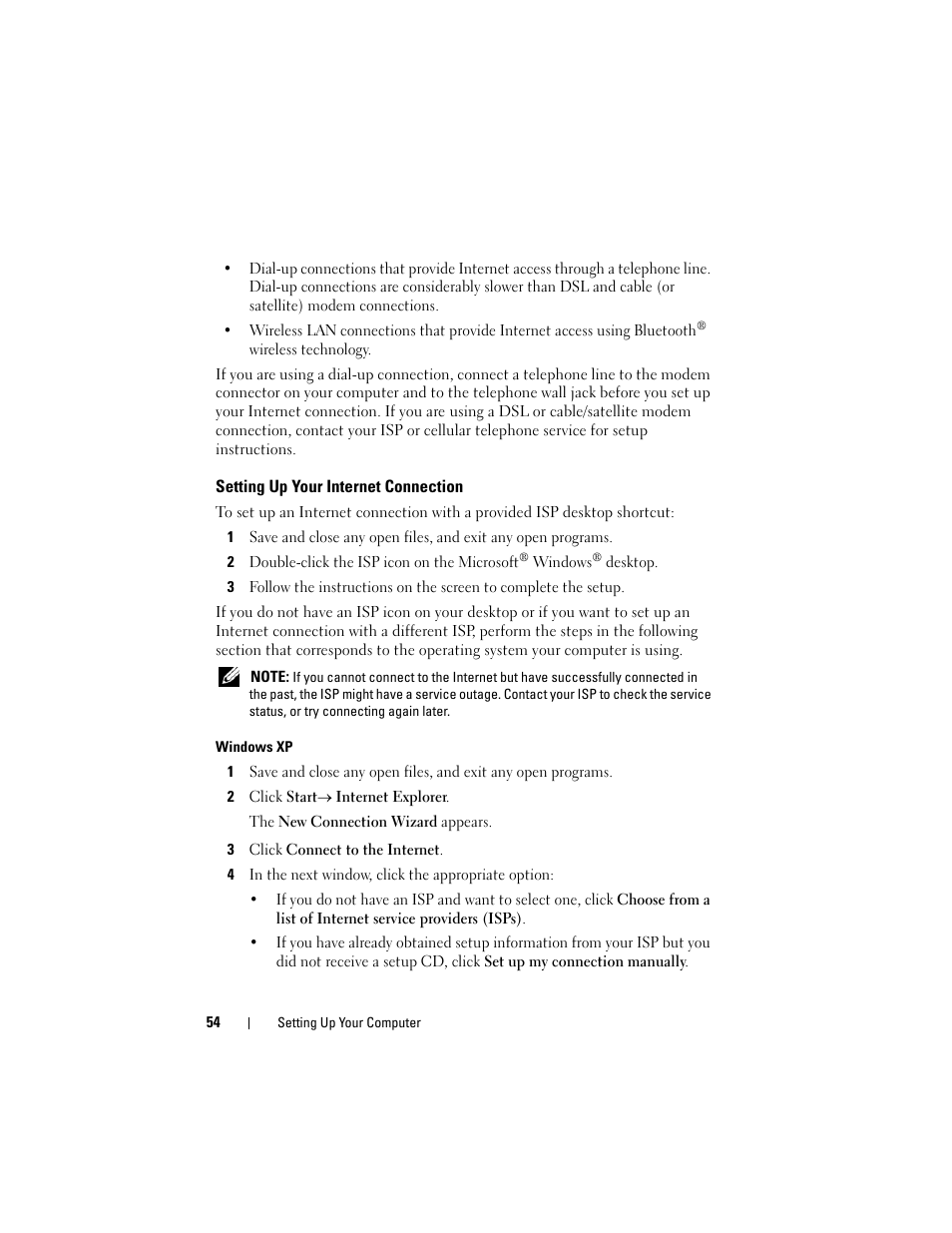 Setting up your internet connection | Dell Precision T7400 (Late 2007) User Manual | Page 54 / 307