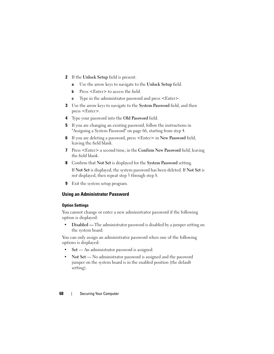 Using an administrator password | Dell Precision T7400 (Late 2007) User Manual | Page 68 / 307