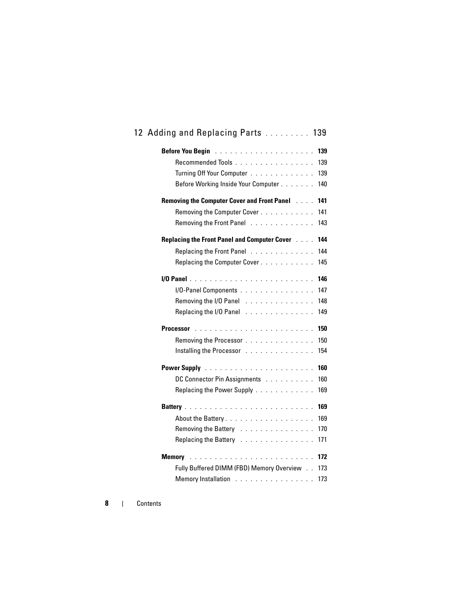 12 adding and replacing parts | Dell Precision T7400 (Late 2007) User Manual | Page 8 / 307