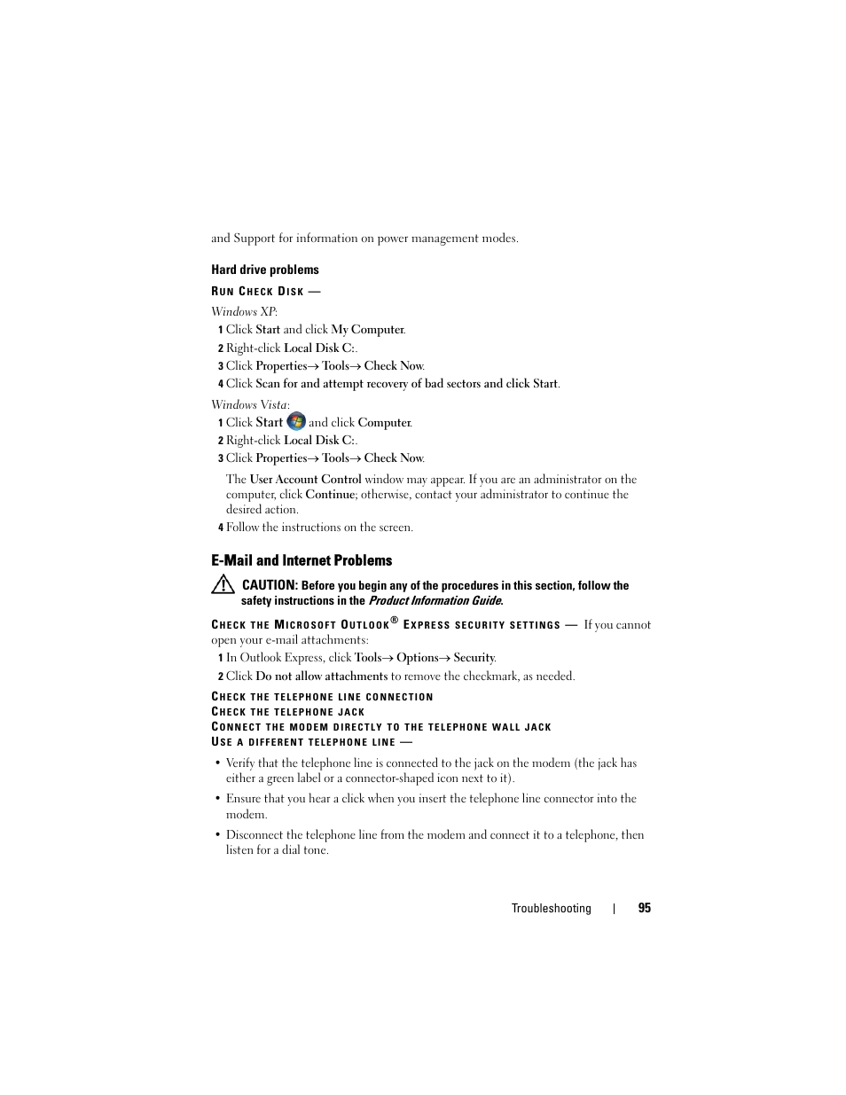 E-mail and internet problems | Dell Precision T7400 (Late 2007) User Manual | Page 95 / 307