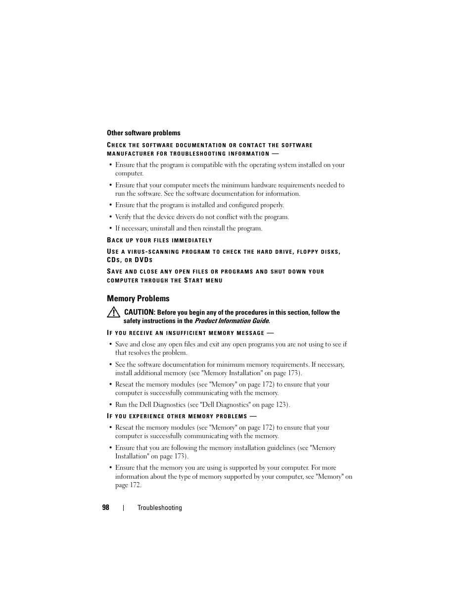 Memory problems | Dell Precision T7400 (Late 2007) User Manual | Page 98 / 307