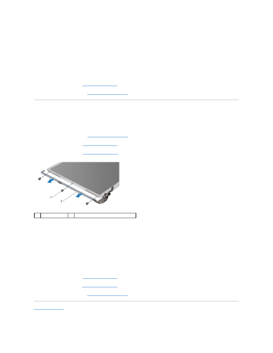 Display panel bracket, Replacing the display panel, Removing the display panel bracket | Replacing the display panel bracket | Dell Inspiron 1320 (Mid 2009) User Manual | Page 22 / 45