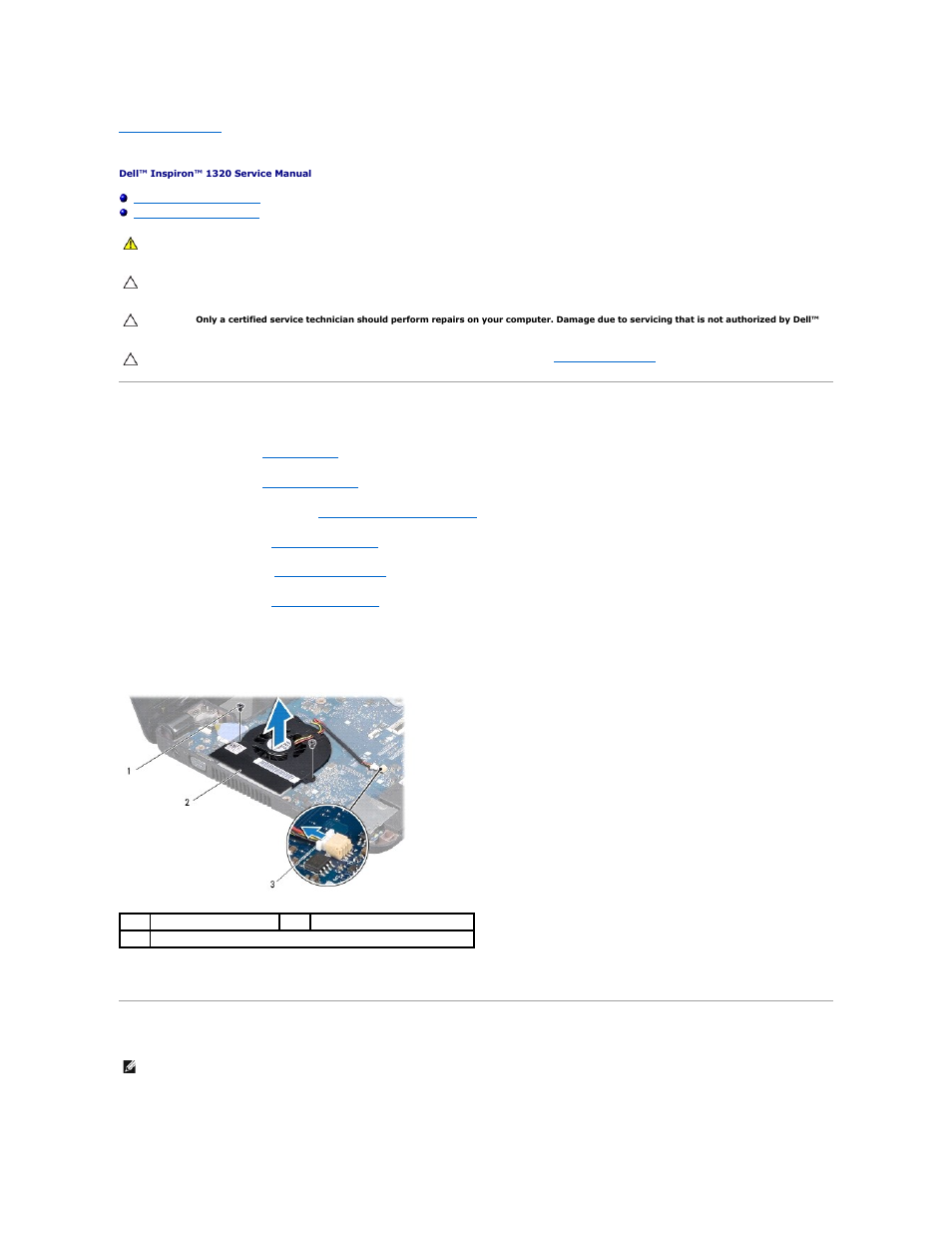 Processor fan, Removing the processor fan, Replacing the processor fan | Dell Inspiron 1320 (Mid 2009) User Manual | Page 23 / 45