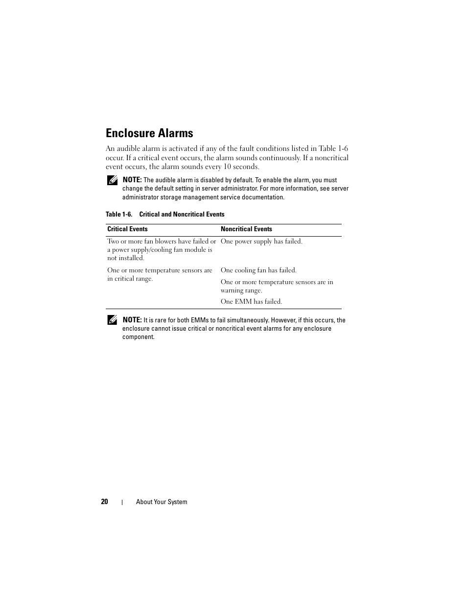 Enclosure alarms | Dell PowerVault MD1120 User Manual | Page 20 / 72
