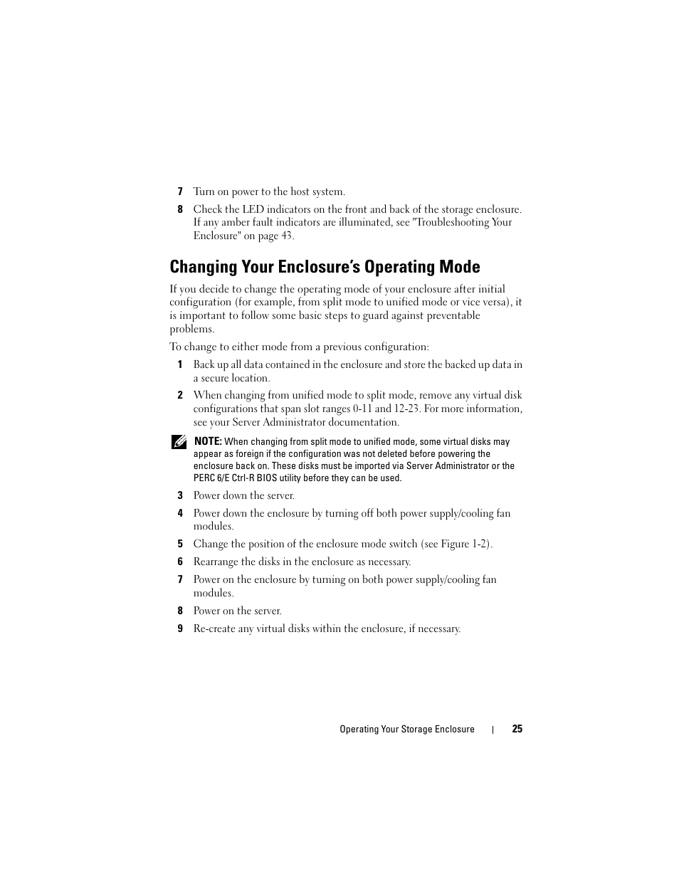 Changing your enclosure’s operating mode | Dell PowerVault MD1120 User Manual | Page 25 / 72