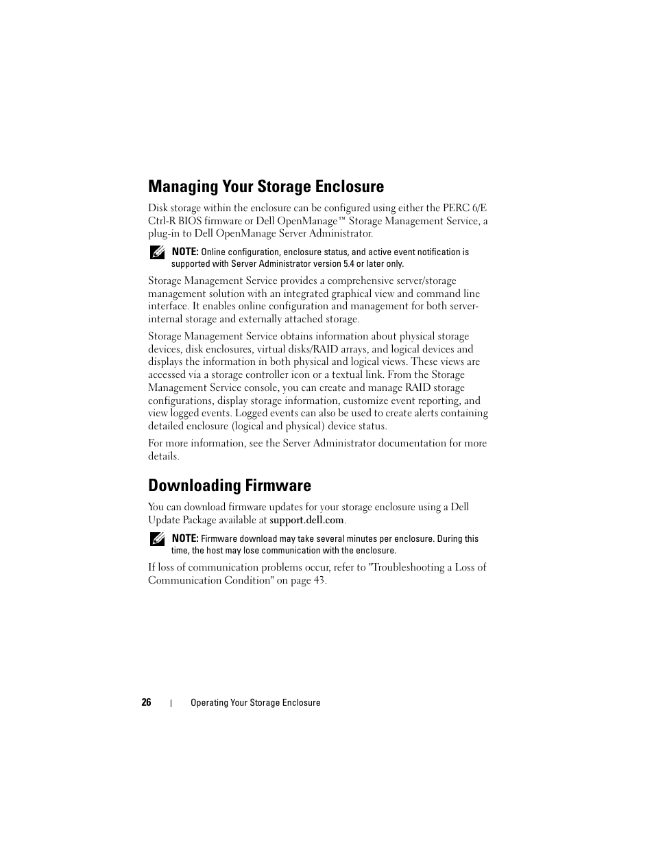 Managing your storage enclosure, Downloading firmware | Dell PowerVault MD1120 User Manual | Page 26 / 72