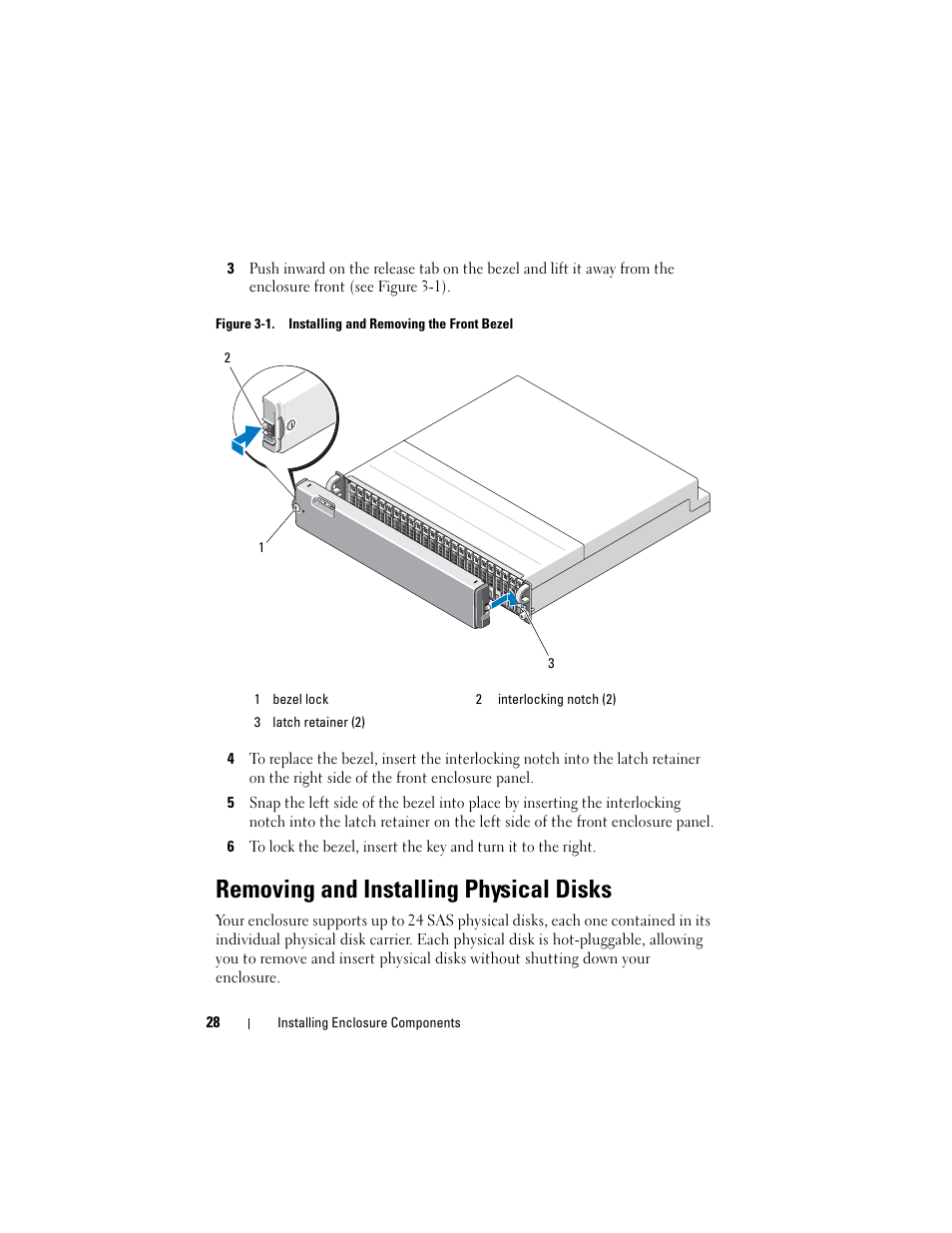 Removing and installing physical disks | Dell PowerVault MD1120 User Manual | Page 28 / 72