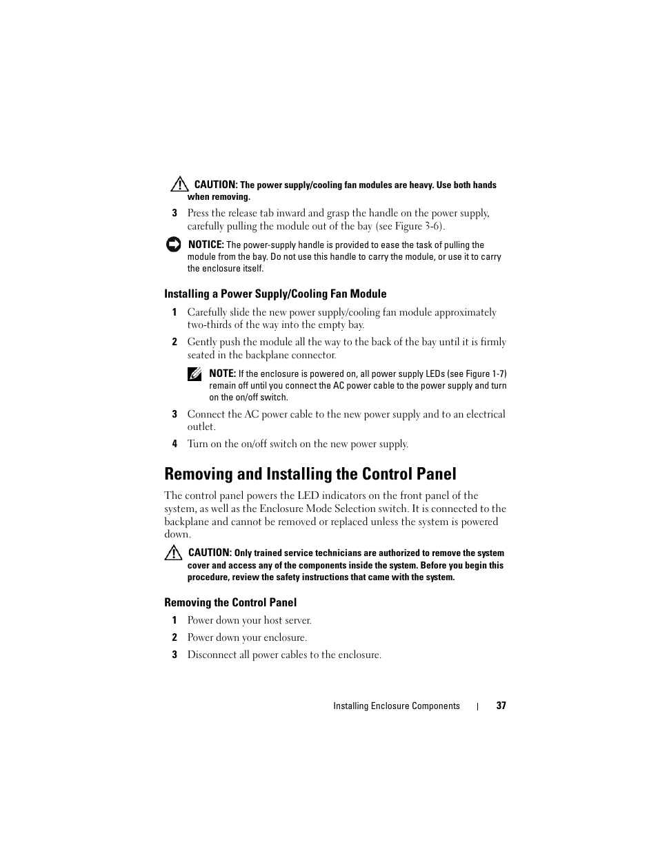Removing and installing the control panel | Dell PowerVault MD1120 User Manual | Page 37 / 72