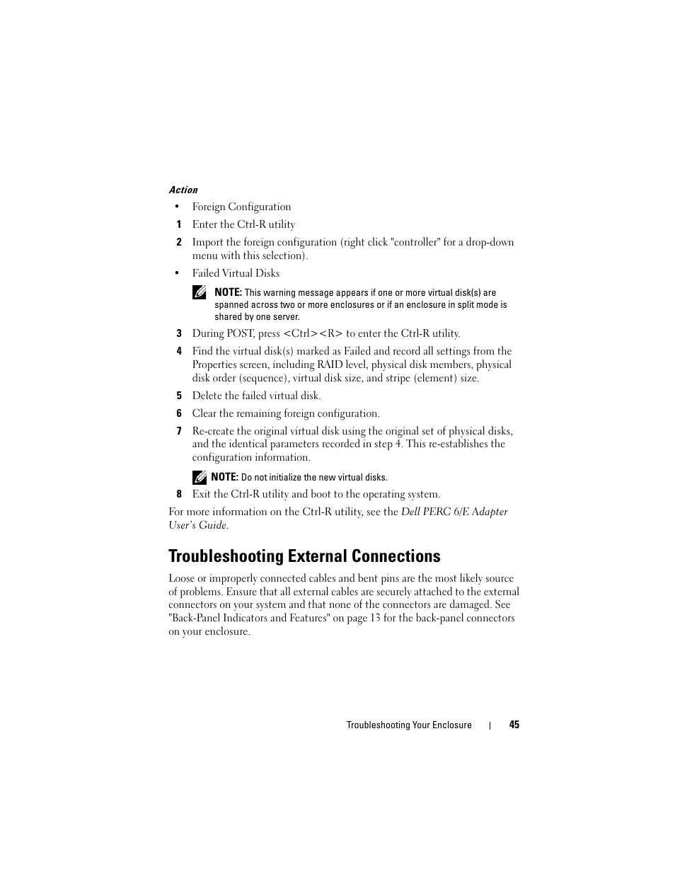 Troubleshooting external connections | Dell PowerVault MD1120 User Manual | Page 45 / 72