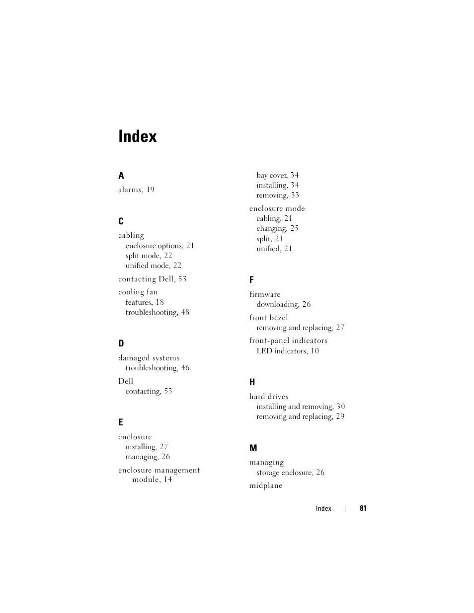 Index | Dell PowerVault MD1120 User Manual | Page 71 / 72