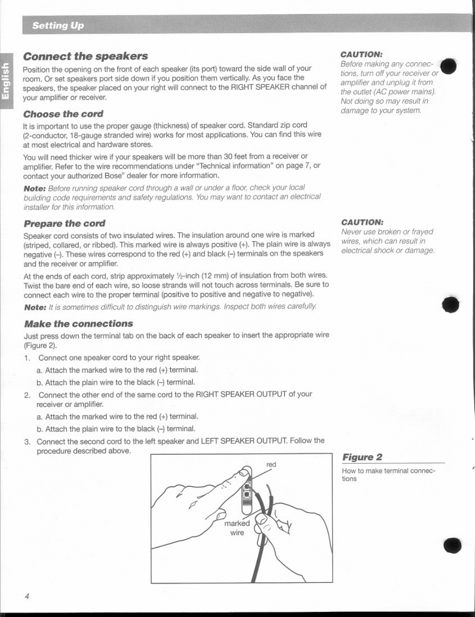 Connect the speakers, Choose the cord, Prepare the cord | Bose 141 User Manual | Page 4 / 9