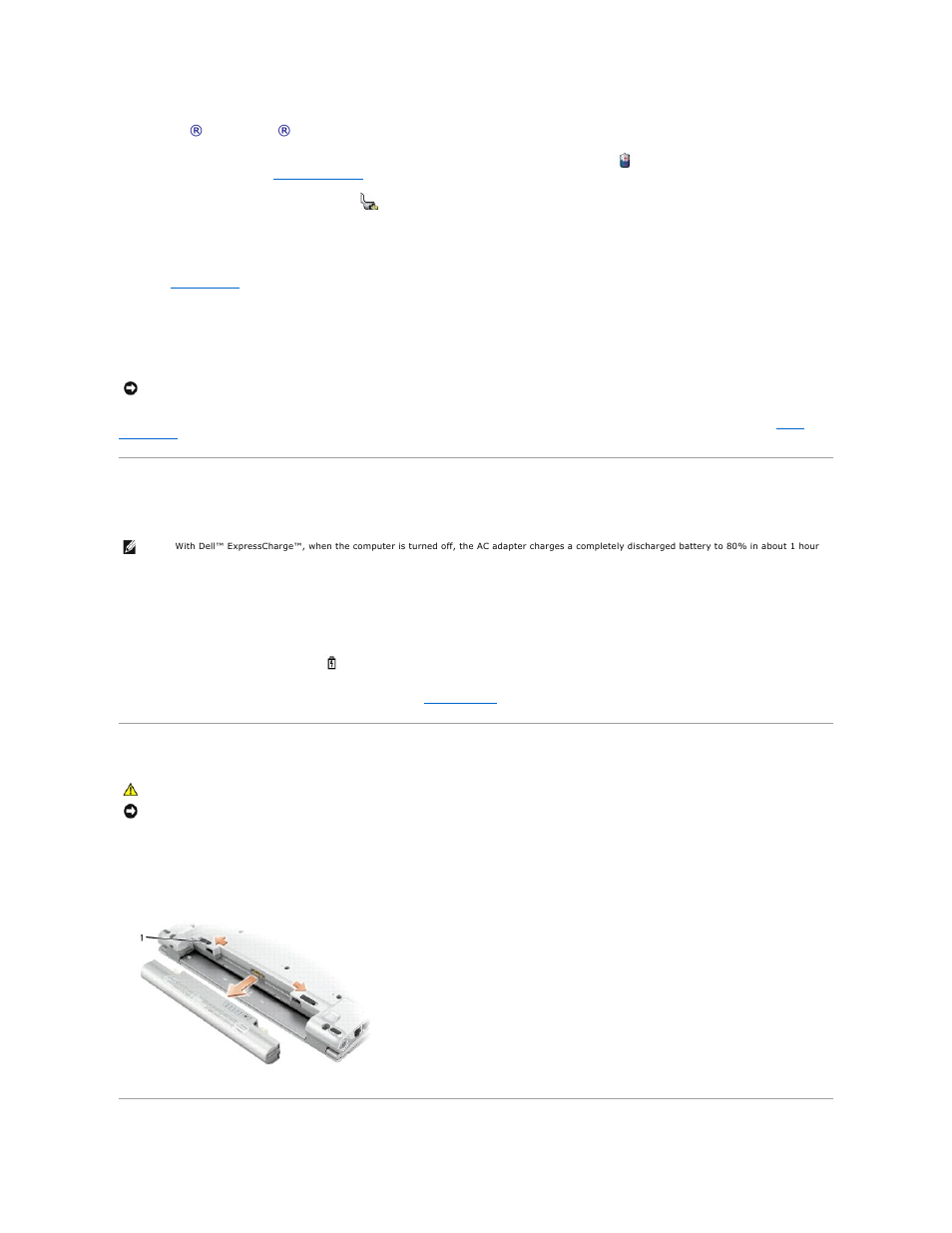 Charging the battery, Removing a battery, You can | Check the battery charge, Before you, Insert the battery, Battery, Charge is low, Microsoft ® windows ® power meter, Charge gauge | Dell Latitude X1 User Manual | Page 10 / 82