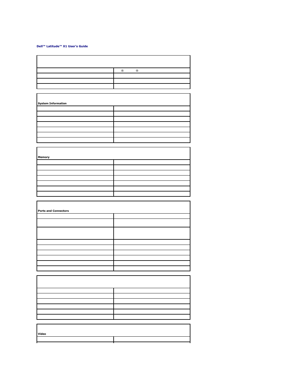Specifications | Dell Latitude X1 User Manual | Page 70 / 82