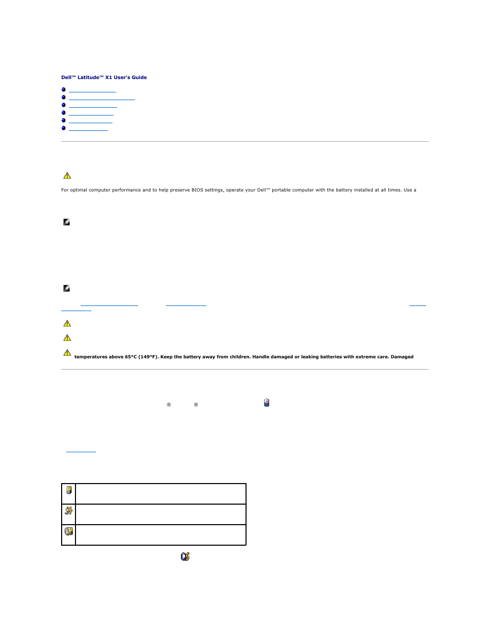 Using a battery, Battery performance, Checking the battery charge | Dell quickset battery meter | Dell Latitude X1 User Manual | Page 9 / 82