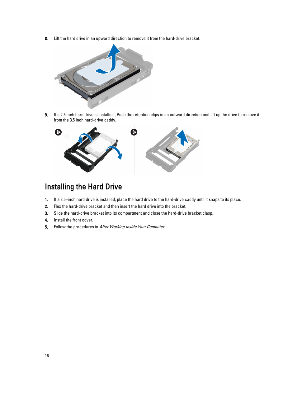 Installing the hard drive | Dell Precision T7610 (Late 2013) User Manual | Page 16 / 81