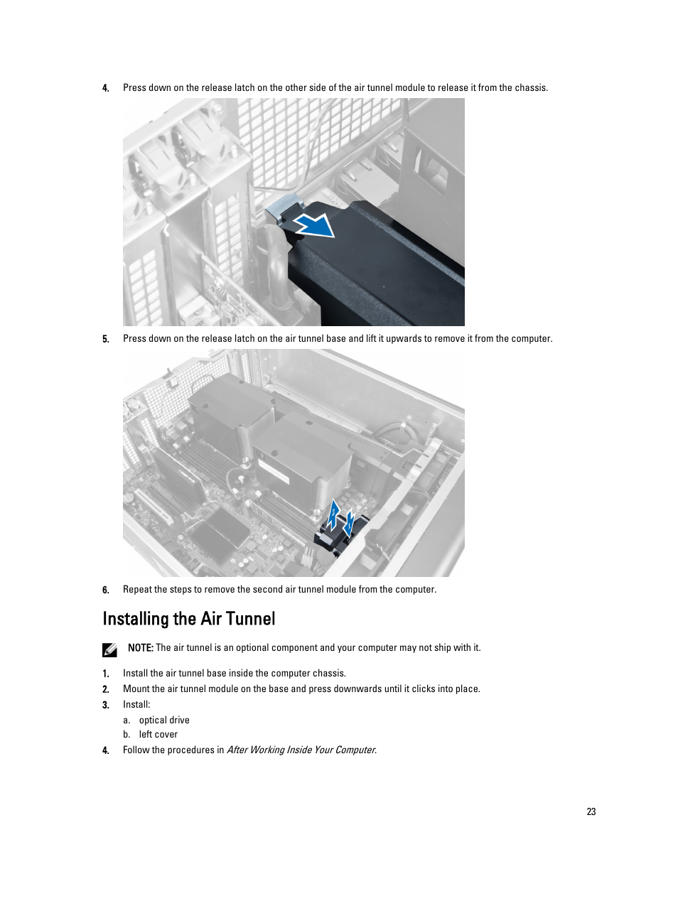 Installing the air tunnel | Dell Precision T7610 (Late 2013) User Manual | Page 23 / 81