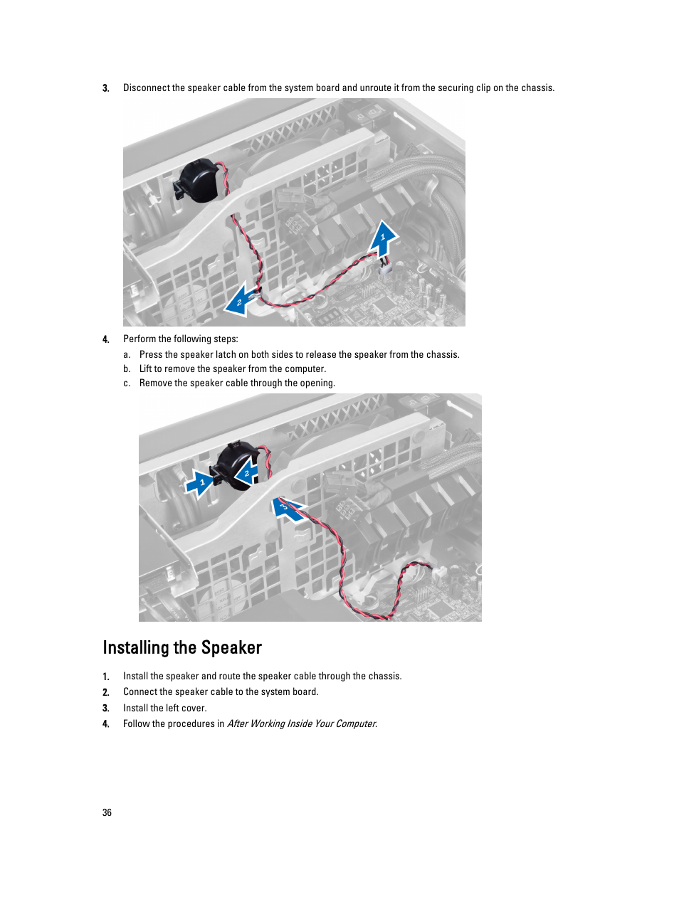 Installing the speaker | Dell Precision T7610 (Late 2013) User Manual | Page 36 / 81