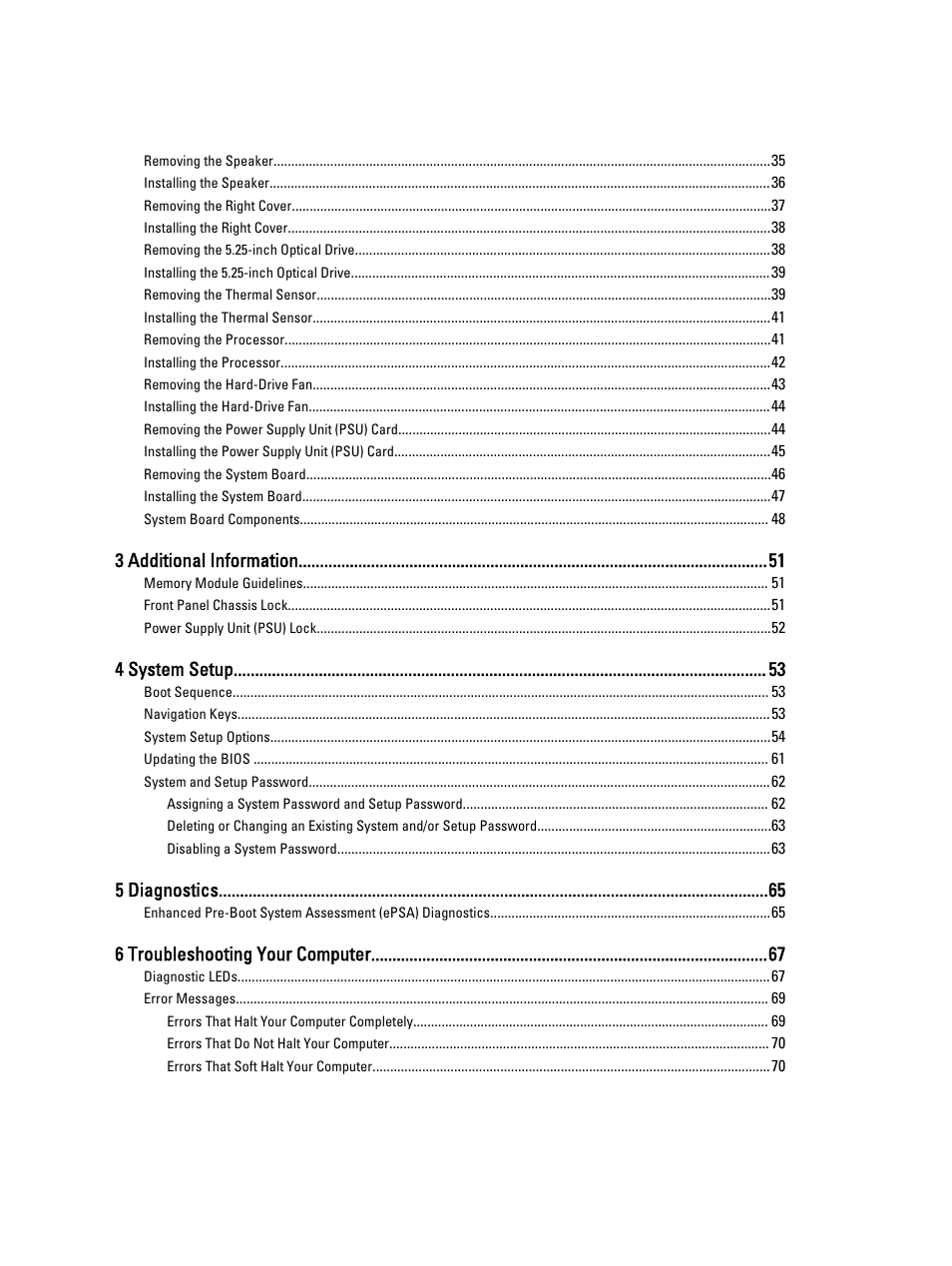 3 additional information, 4 system setup, 5 diagnostics | 6 troubleshooting your computer | Dell Precision T7610 (Late 2013) User Manual | Page 4 / 81