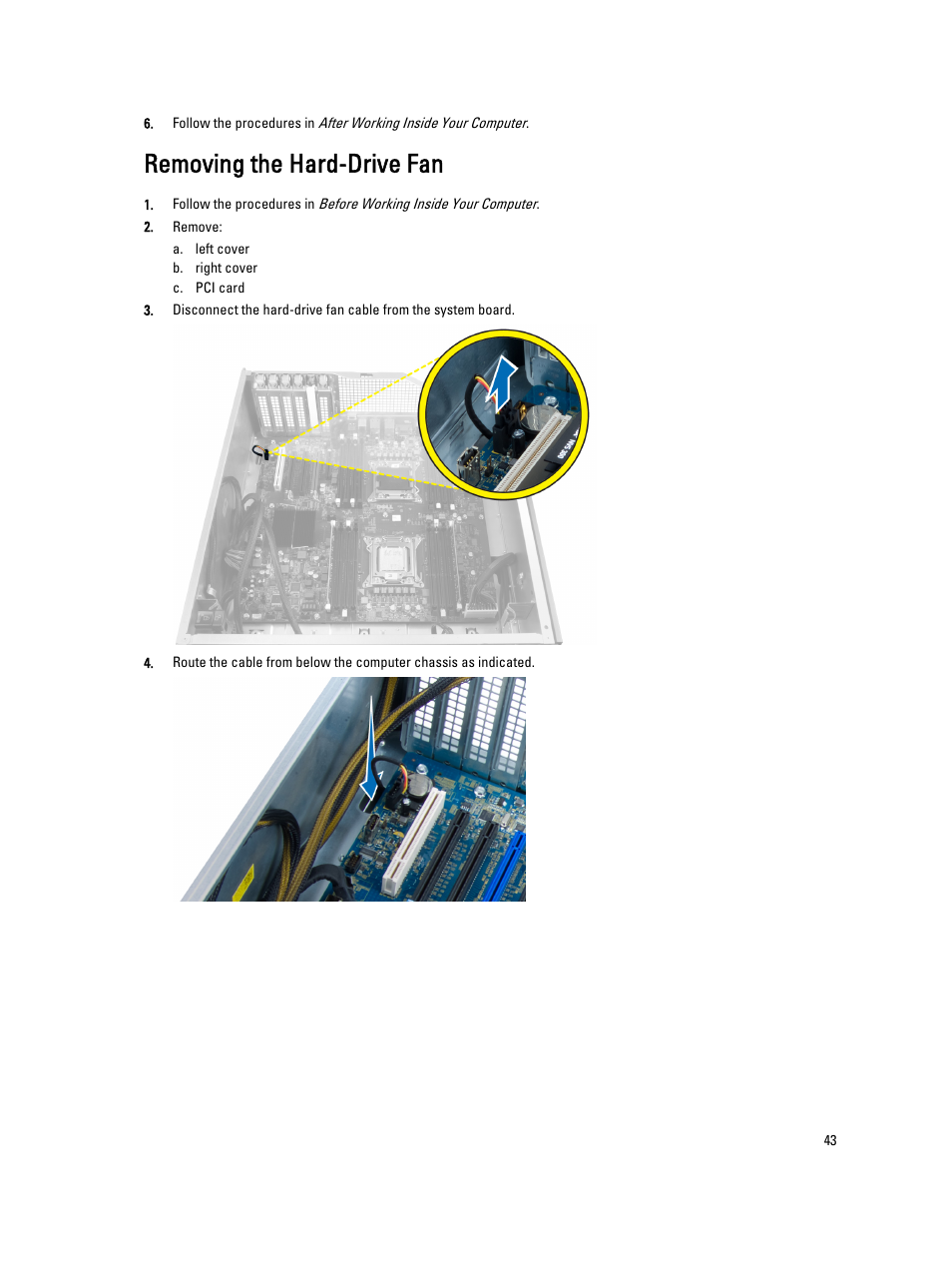 Removing the hard-drive fan | Dell Precision T7610 (Late 2013) User Manual | Page 43 / 81