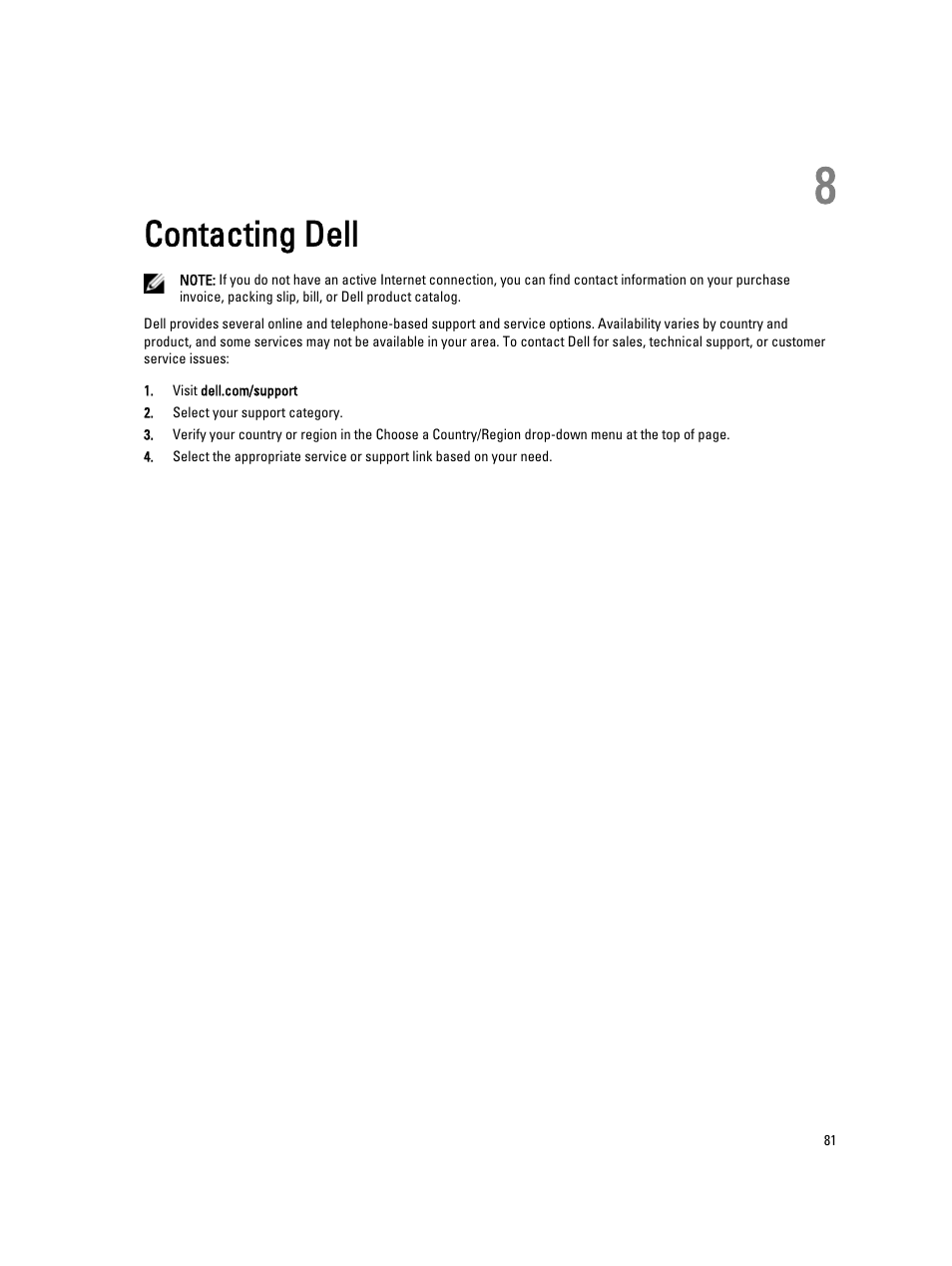 Contacting dell | Dell Precision T7610 (Late 2013) User Manual | Page 81 / 81