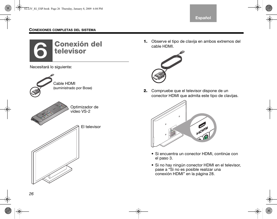 Conexión del televisor | Bose AM314478 User Manual | Page 116 / 260