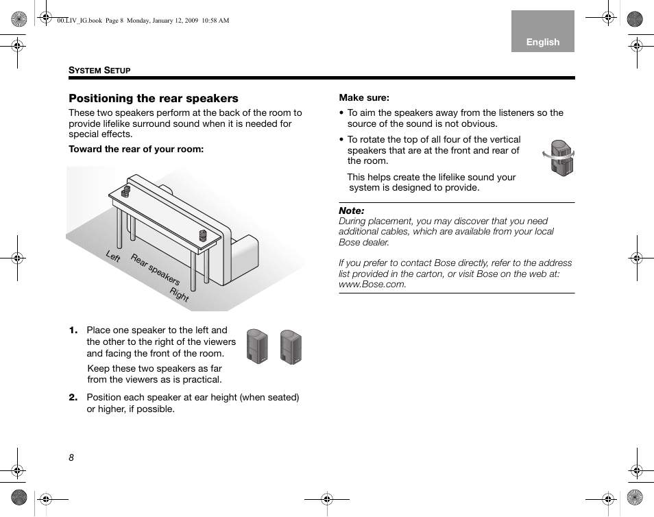Positioning the rear speakers | Bose AM314478 User Manual | Page 12 / 260