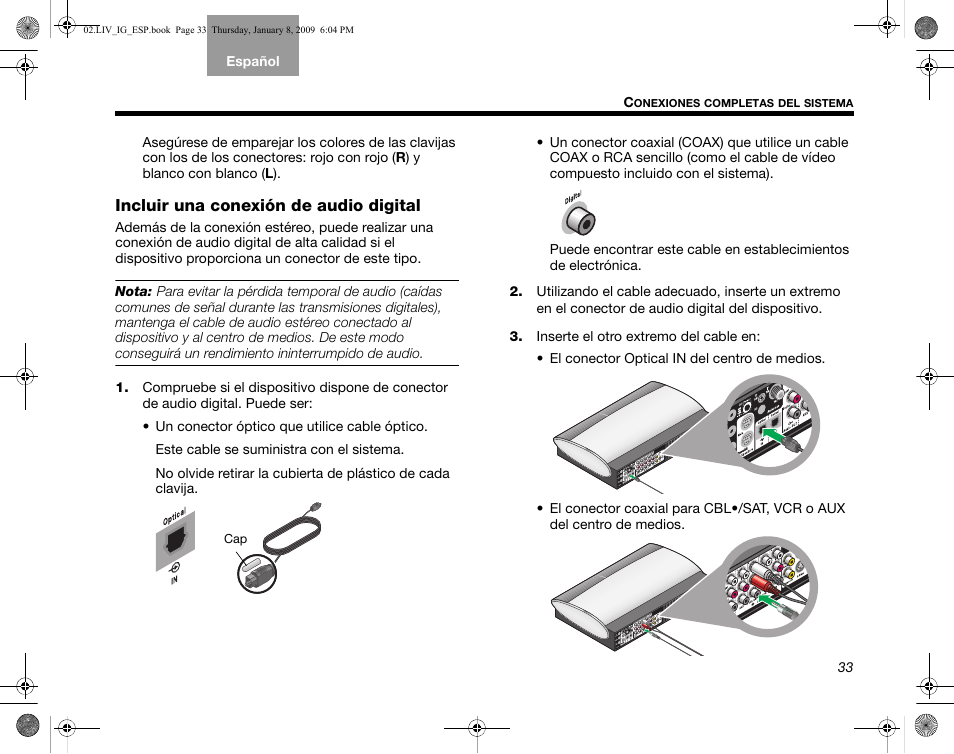 Incluir una conexión de audio digital | Bose AM314478 User Manual | Page 123 / 260