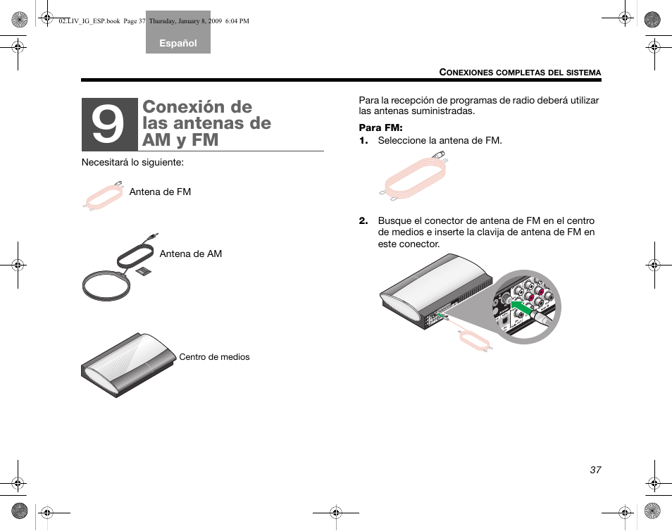 Conexión de las antenas de am y fm | Bose AM314478 User Manual | Page 127 / 260