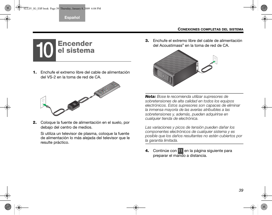 Encender el sistema | Bose AM314478 User Manual | Page 129 / 260